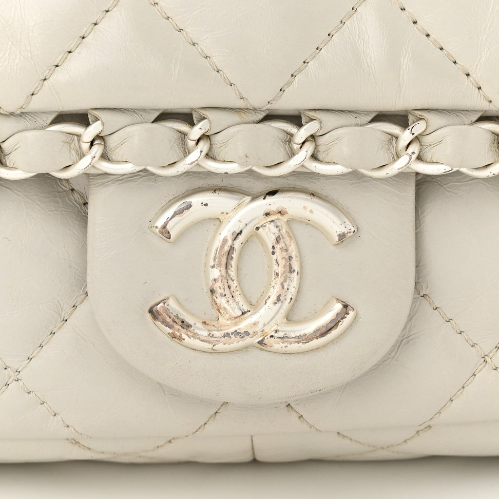 Calfskin Quilted Medium Chain Me Flap White
