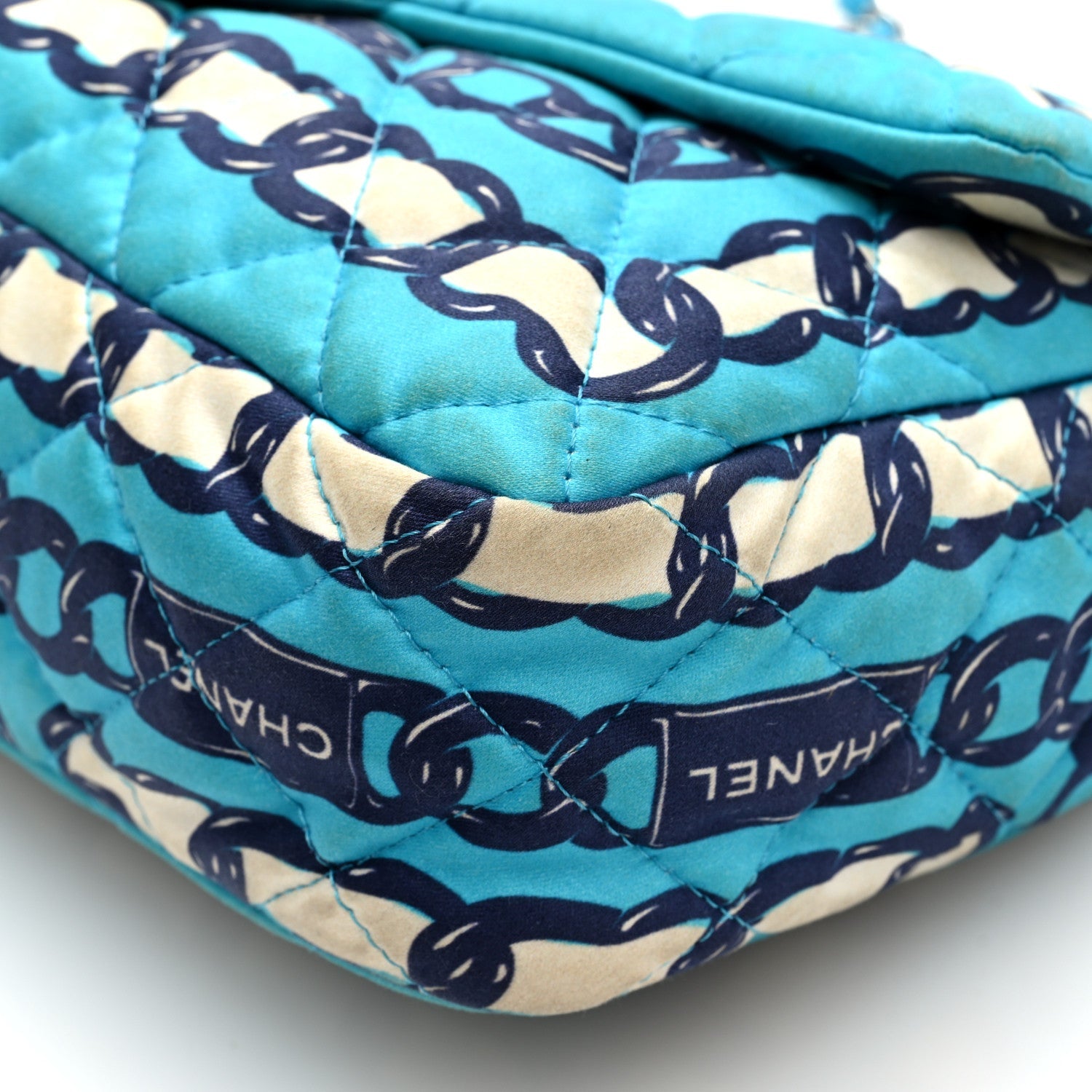 Silk Chain Printed Medium Single Flap Blue