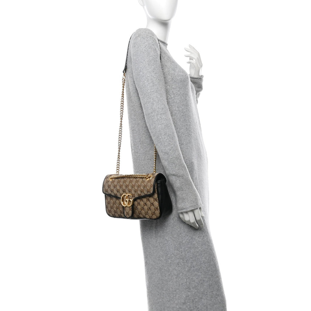 Monogram Matelasse Diagonal Small GG Marmont Shoulder Bag Beige Black