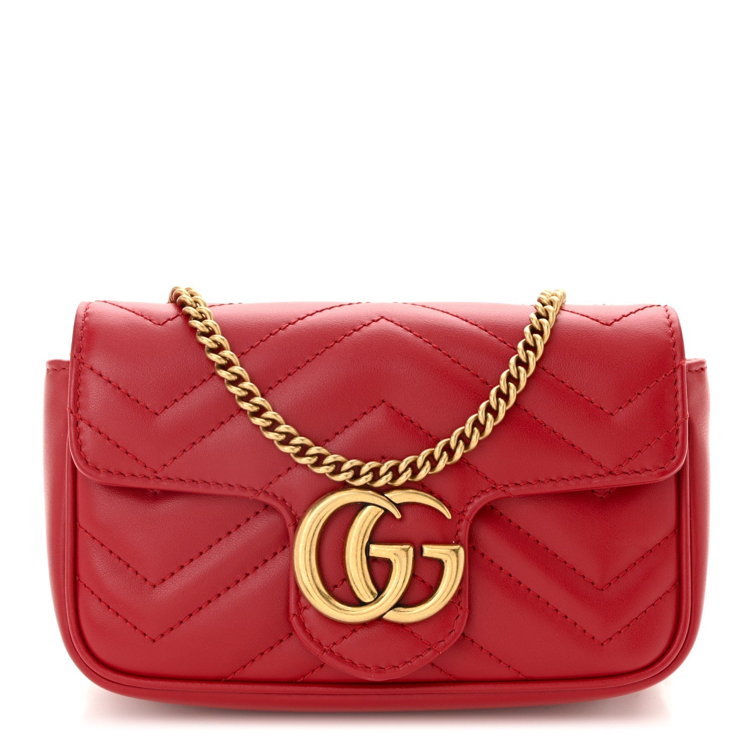 Calfskin Matelasse Super Mini GG Marmont Shoulder Bag Hibiscus Red