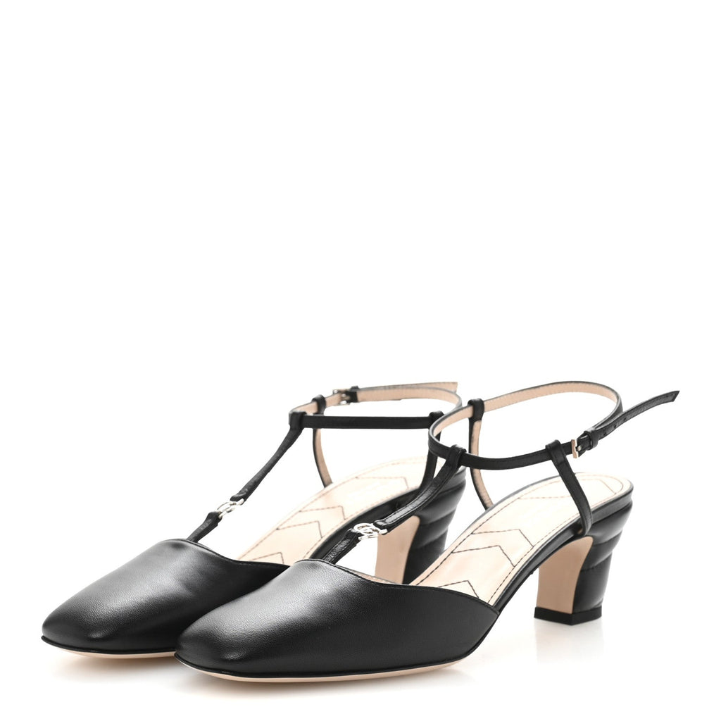 Nappa Charlotte Petite GG 55mm Slingback Pumps 36.5 Black
