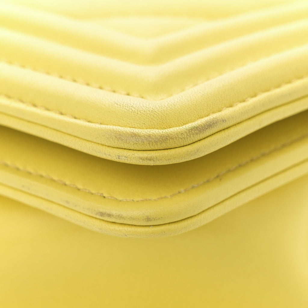 Calfskin Chevron Quilted Medium Boy Flap Yellow
