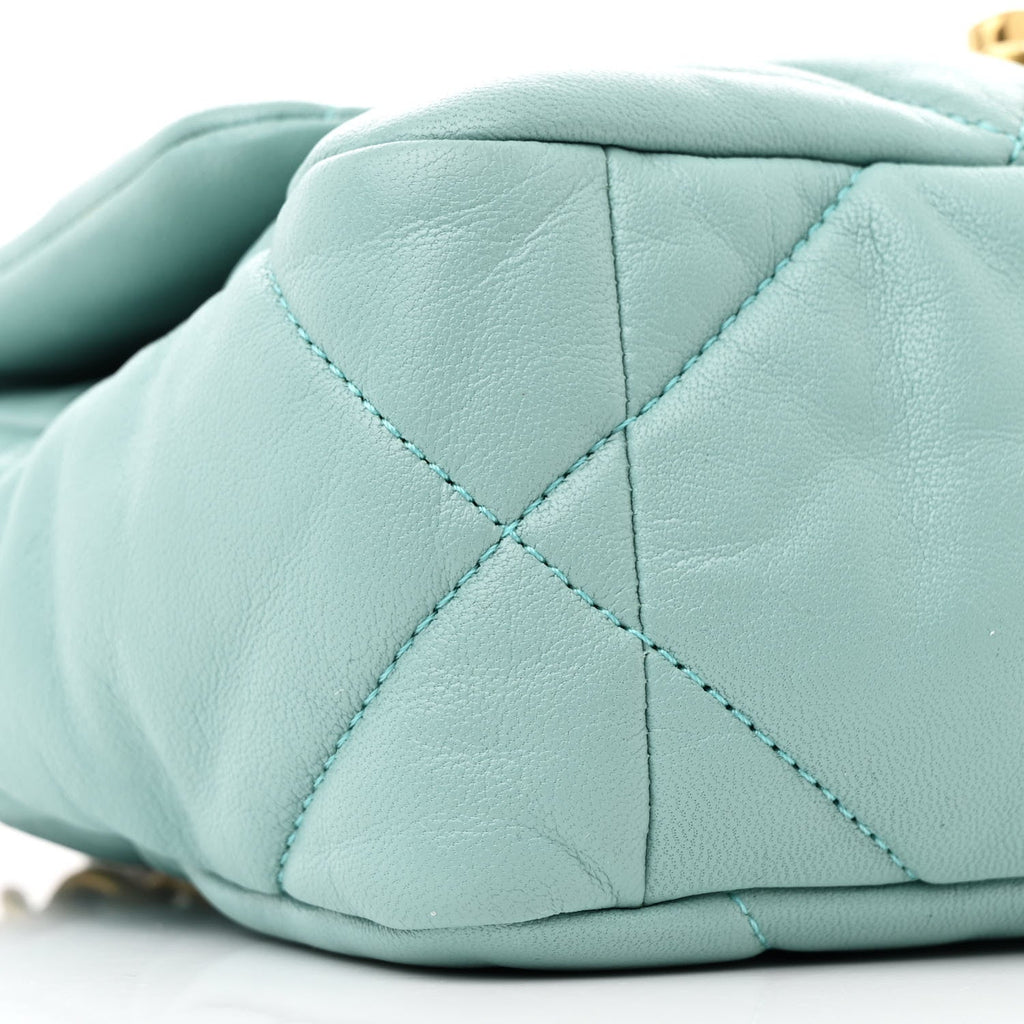 Shiny Lambskin Quilted Medium Chanel 19 Flap Neon Blue