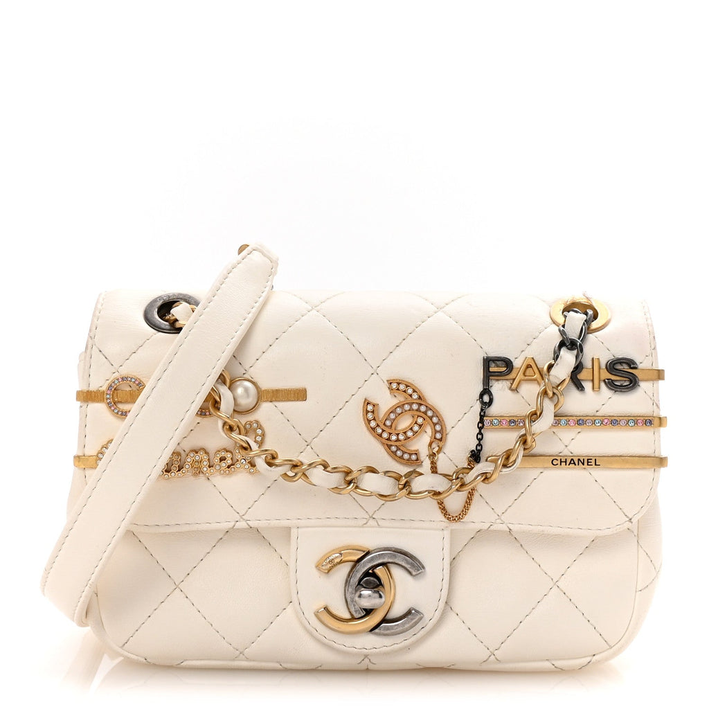 Lambskin Quilted Mini Coco Clips Flap White