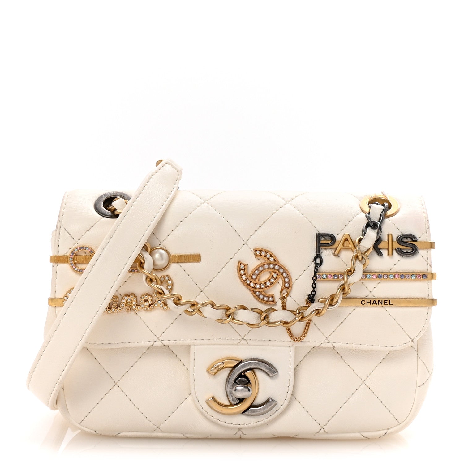 Lambskin Quilted Mini Coco Clips Flap White