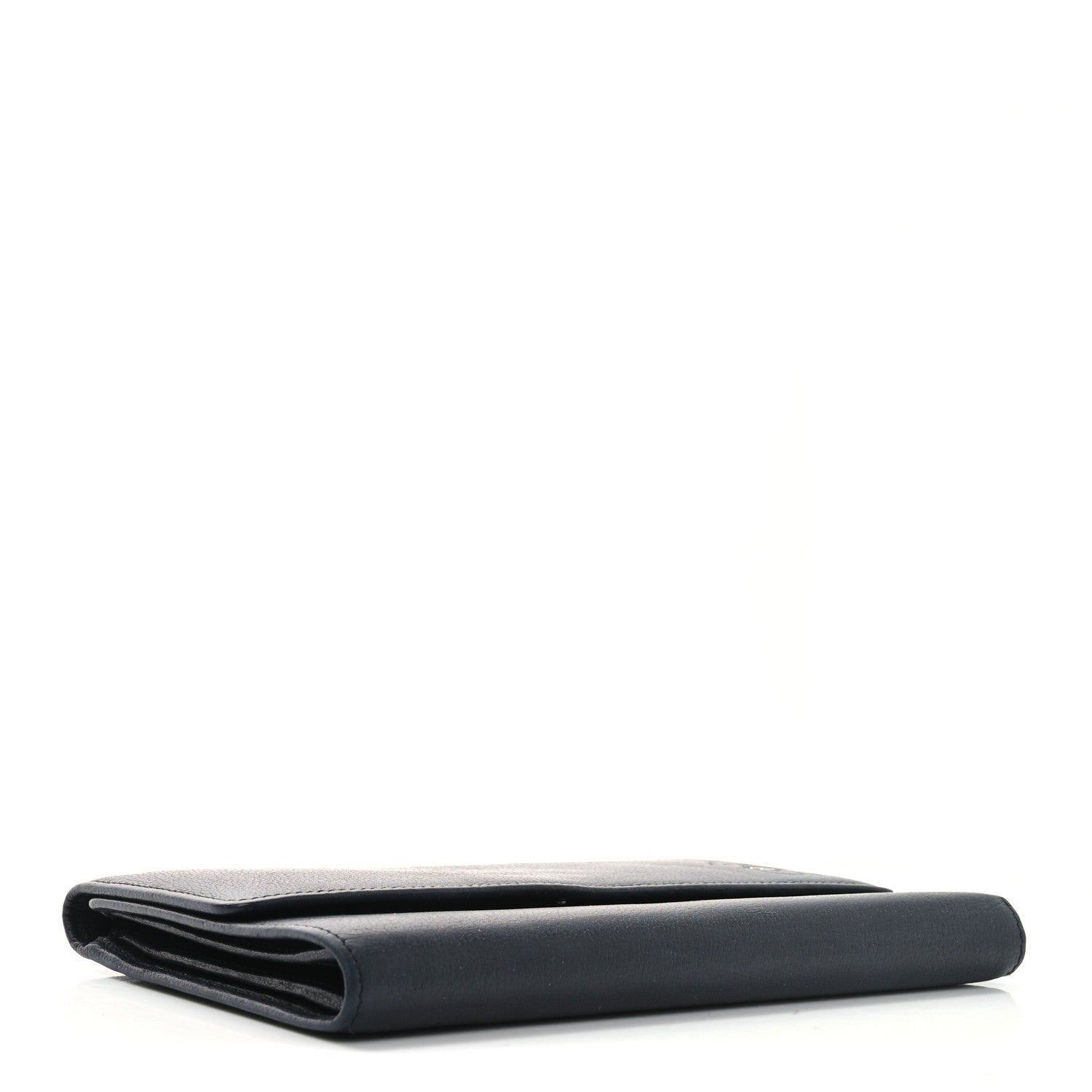 Goatskin Camellia Embossed Flap Wallet Black