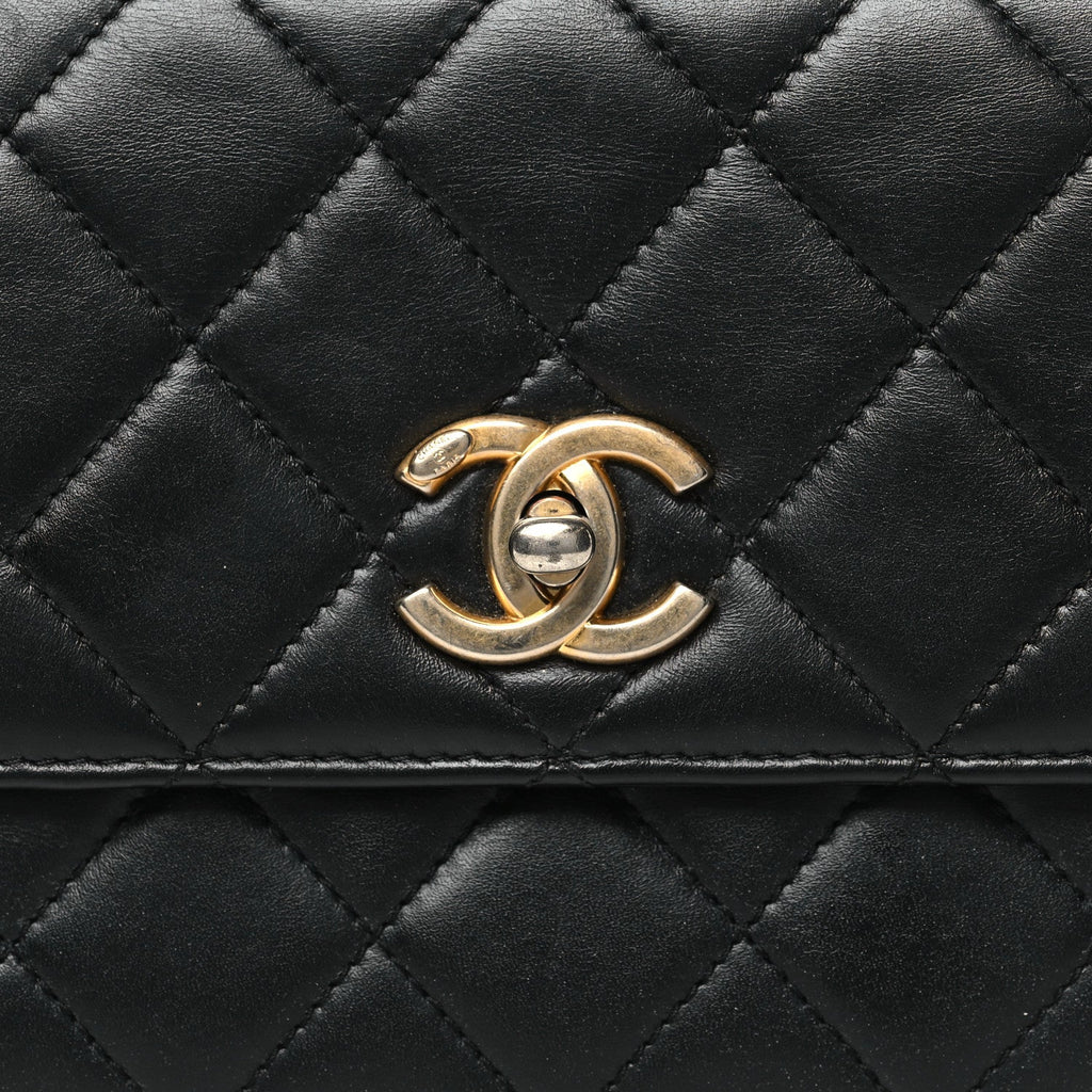 Lambskin Quilted Small Logo Top Handle Flap Black