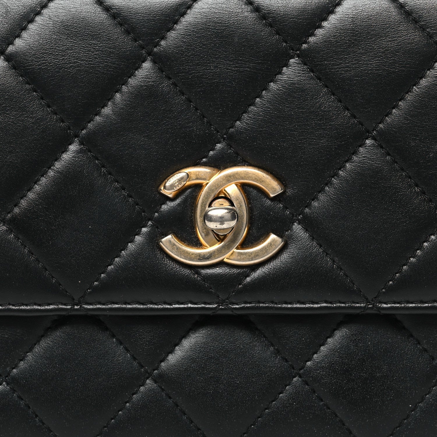 Lambskin Quilted Small Logo Top Handle Flap Black