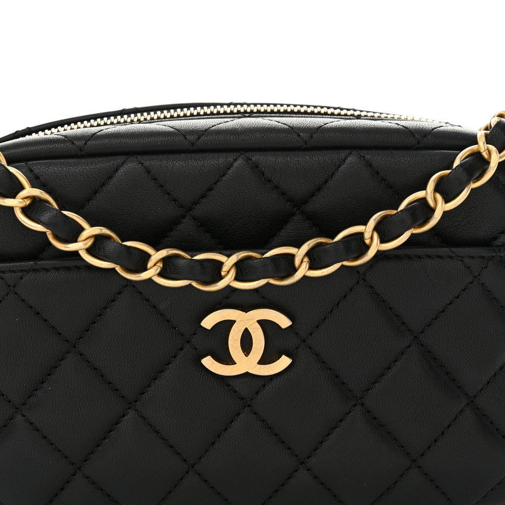 Lambskin Quilted Camera Bag Black