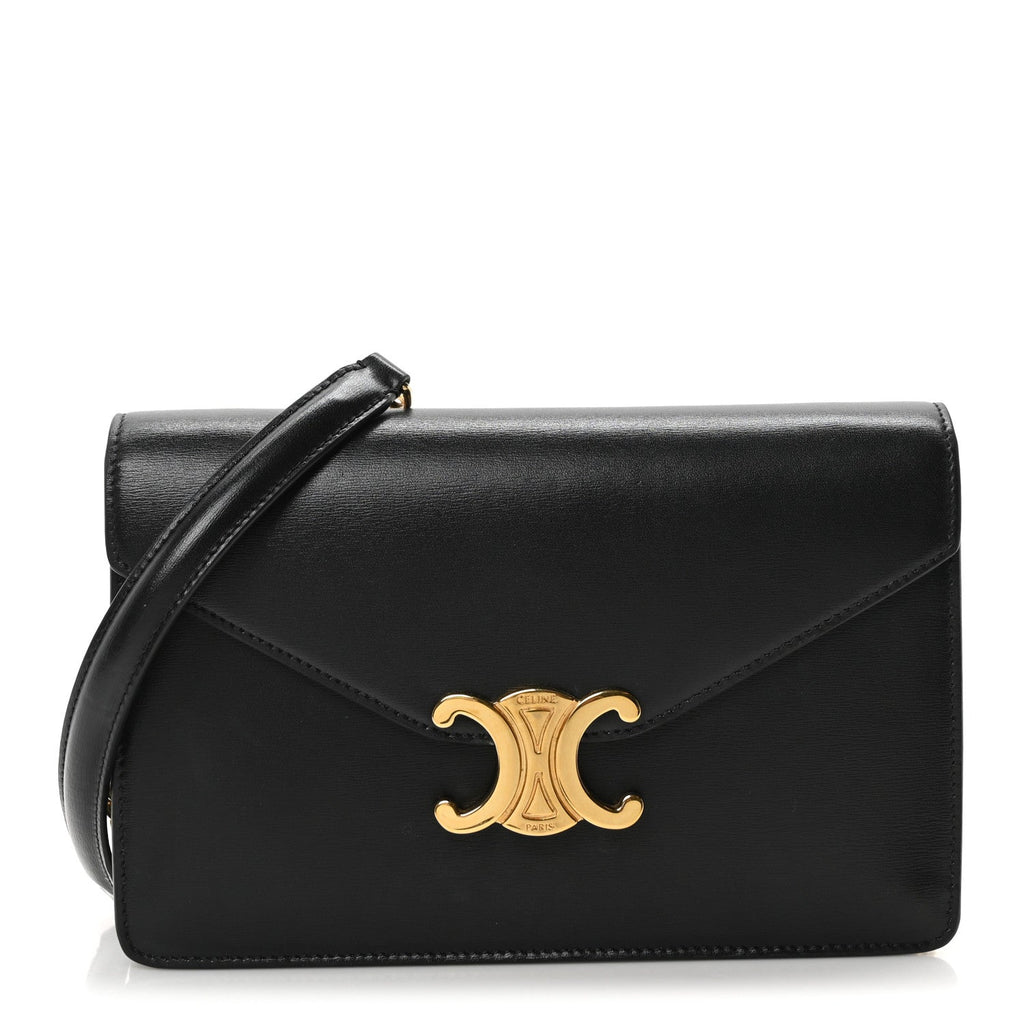 Shiny Calfskin Triomphe Margo Wallet on Chain Black