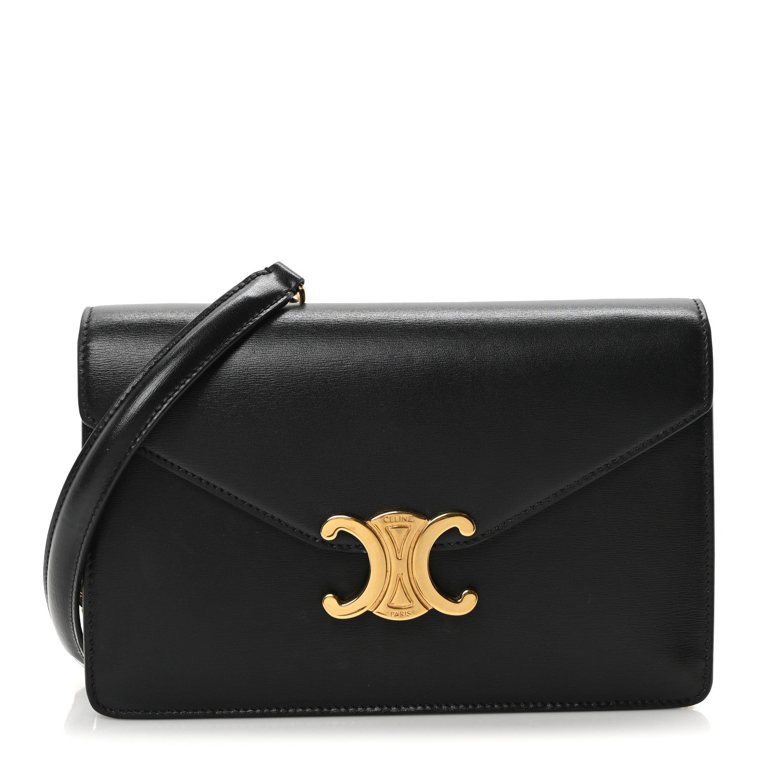 Shiny Calfskin Triomphe Margo Wallet on Chain Black