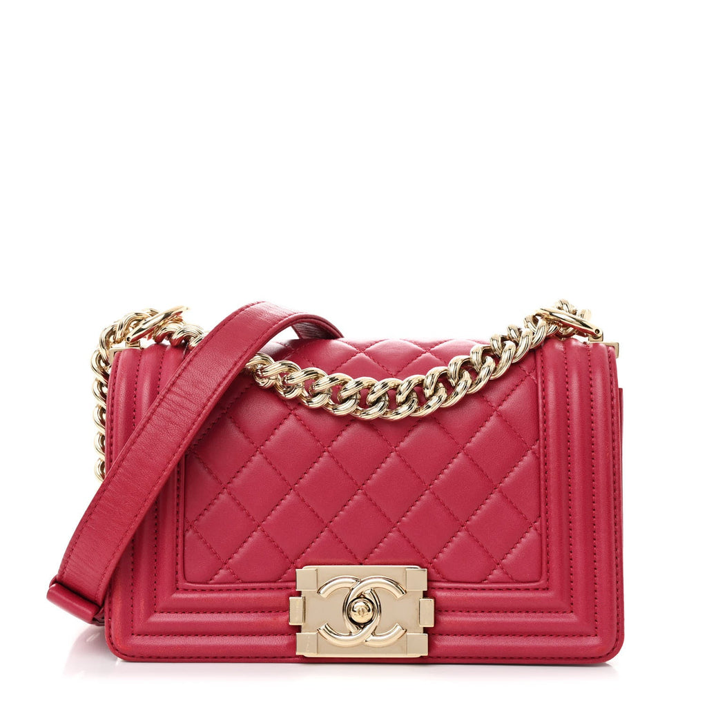Lambskin Quilted Small Boy Flap Dark Pink