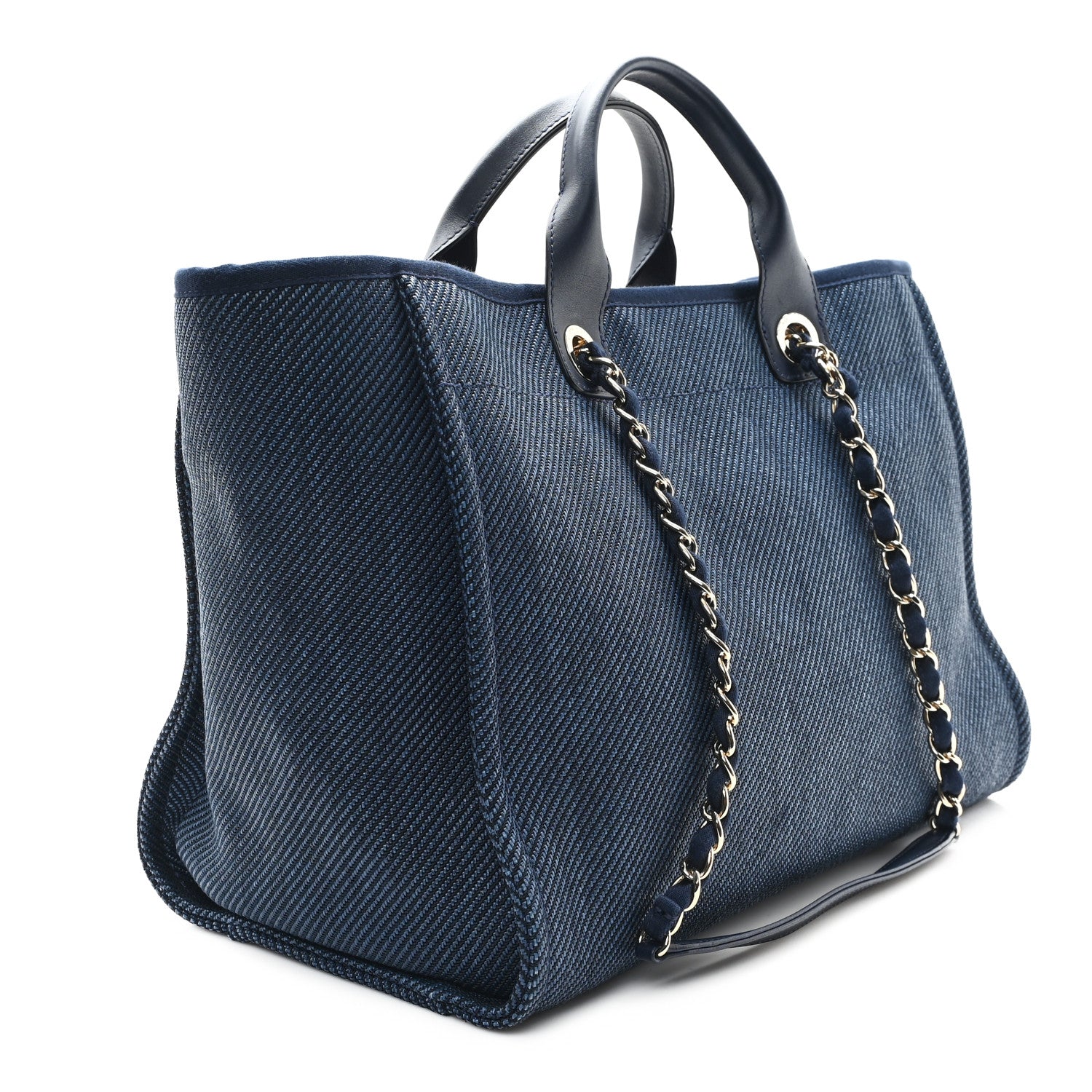 Mixed Fibers Calfskin Medium Deauville Tote Navy Blue