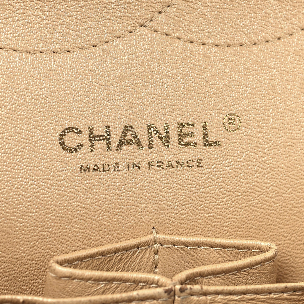Iridescent Caviar Quilted Jumbo Double Flap Beige