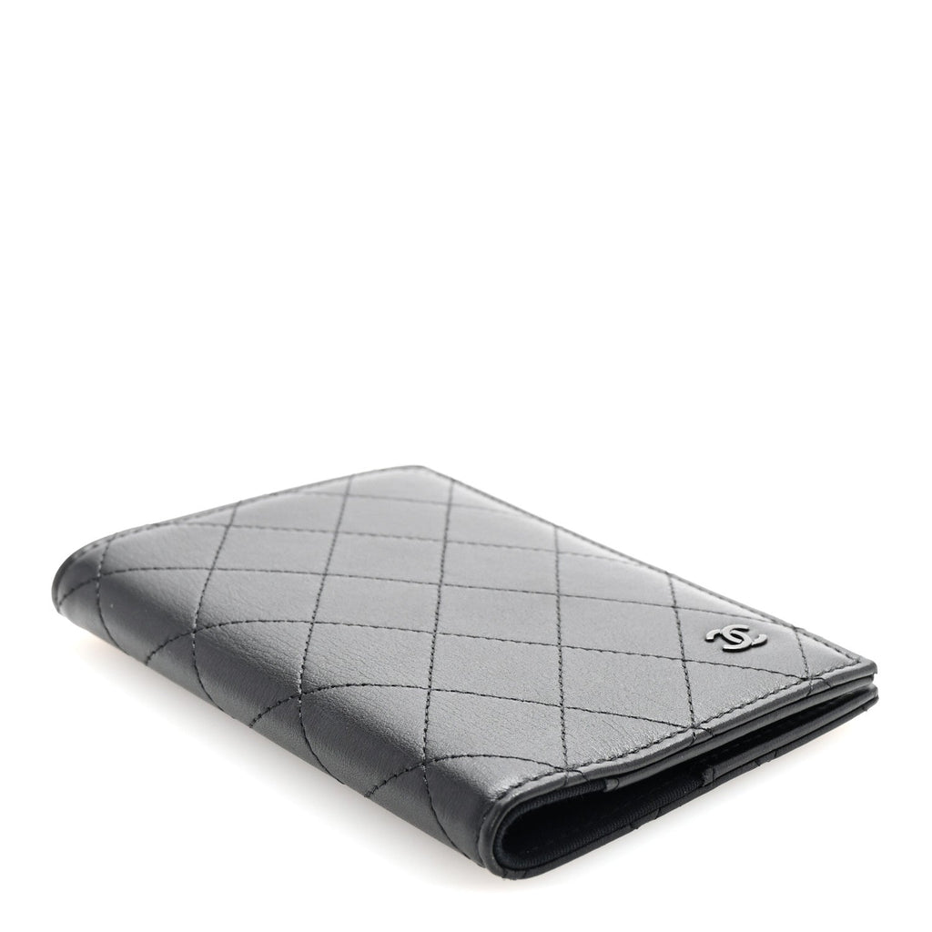Grained Calfskin Quilted Passport Holder Wallet So Black