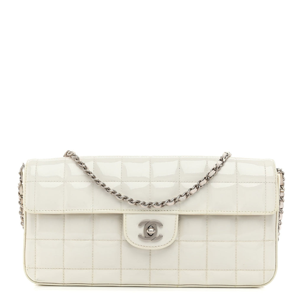 Patent Quilted East West Chocolate Bar Flap White