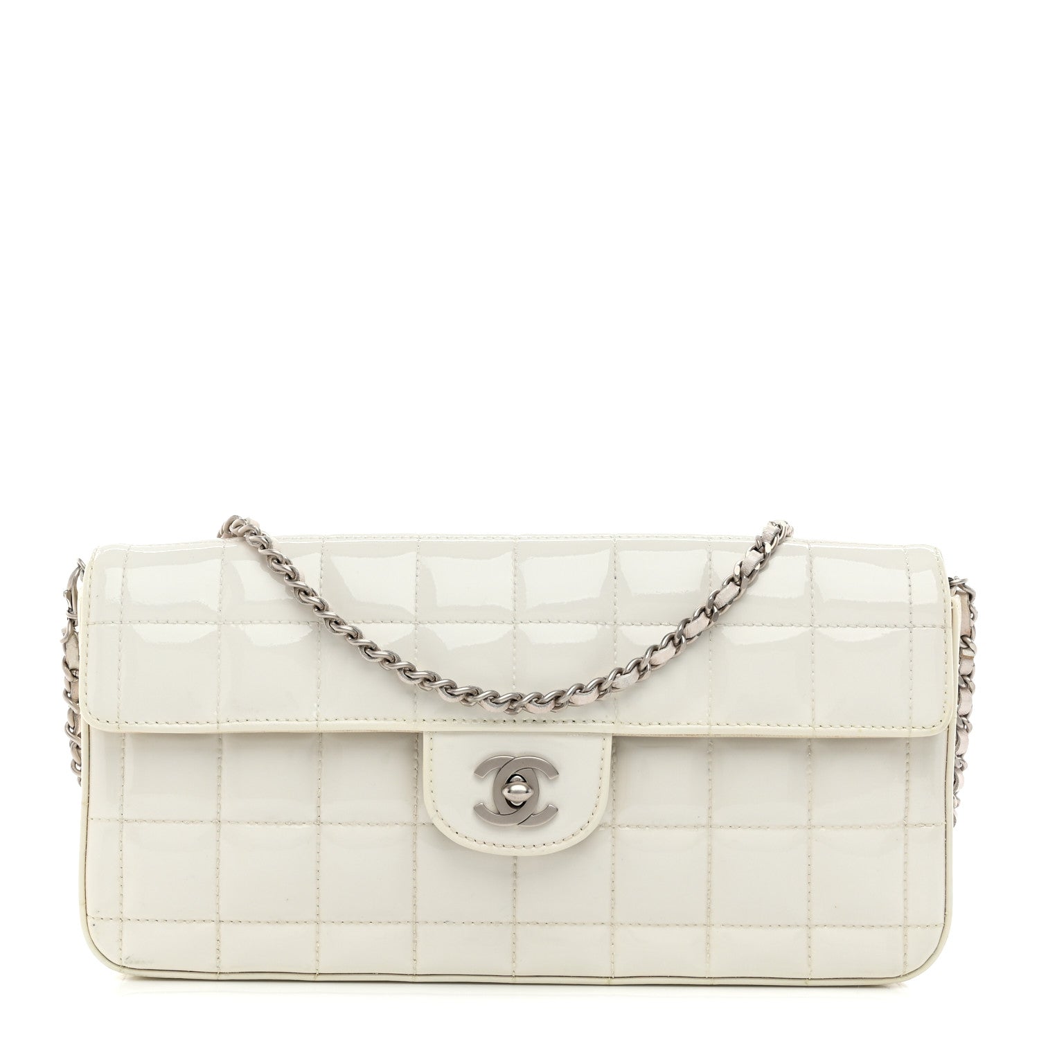 Patent Quilted East West Chocolate Bar Flap White