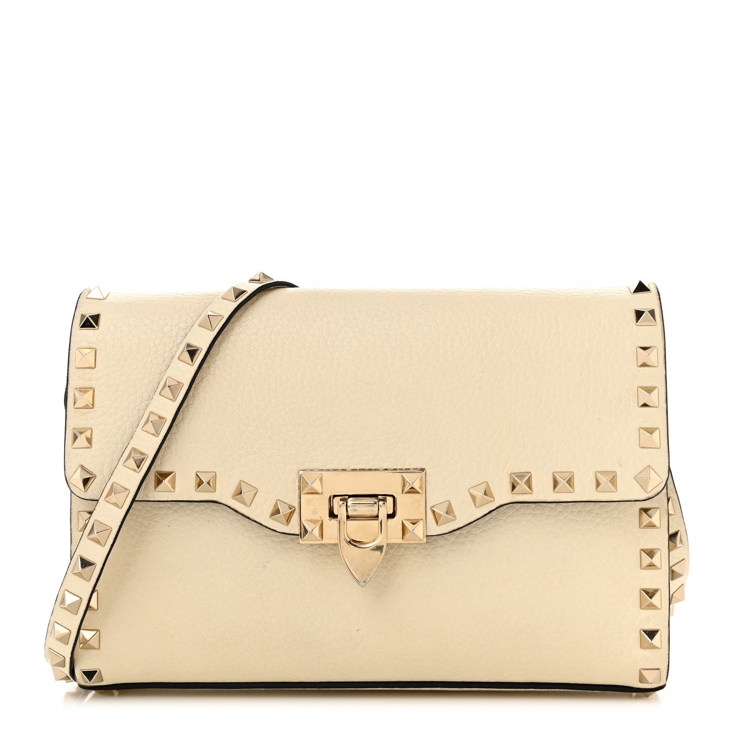 Pebbled Calfskin Medium Rockstud Flip Lock Crossbody Bag Light Ivory