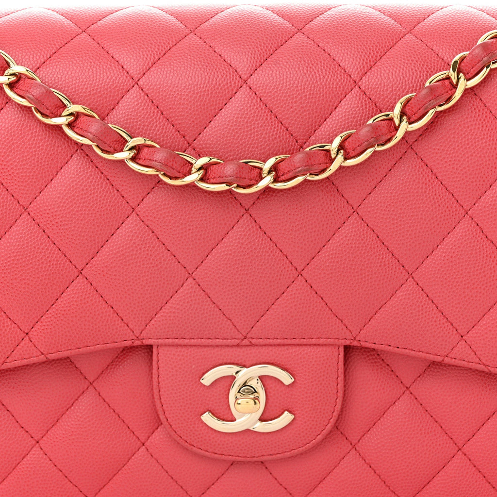 Caviar Quilted Jumbo Double Flap Red