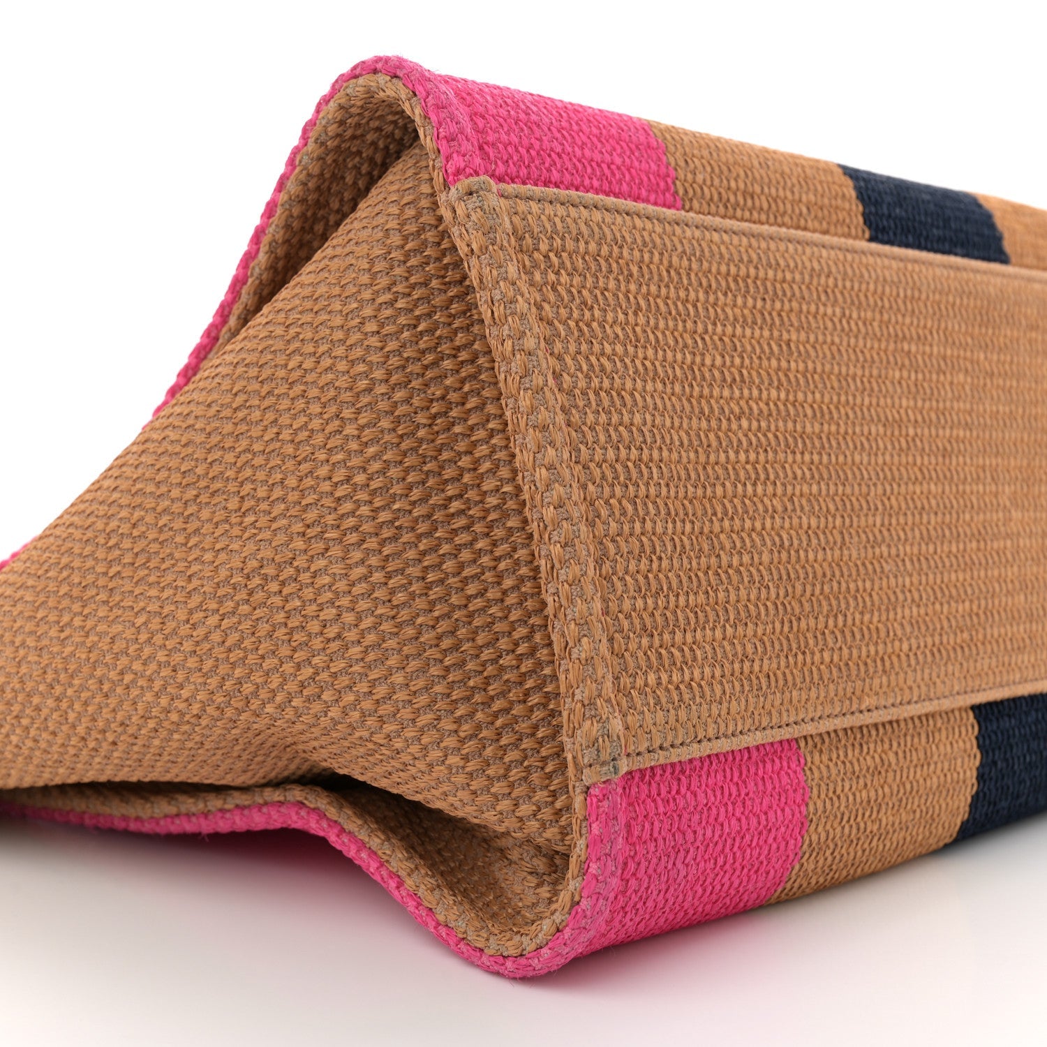 Straw Raffia Calfskin Striped Medium Deauville Tote Dark Beige Fuchsia Navy Blue