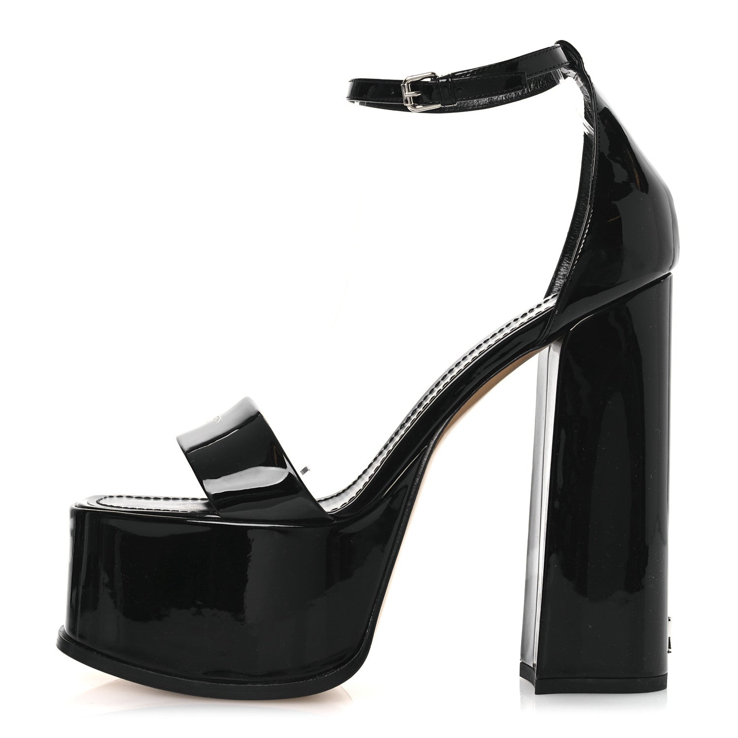 Patent Calfskin Fame Platform Sandal 39 Black