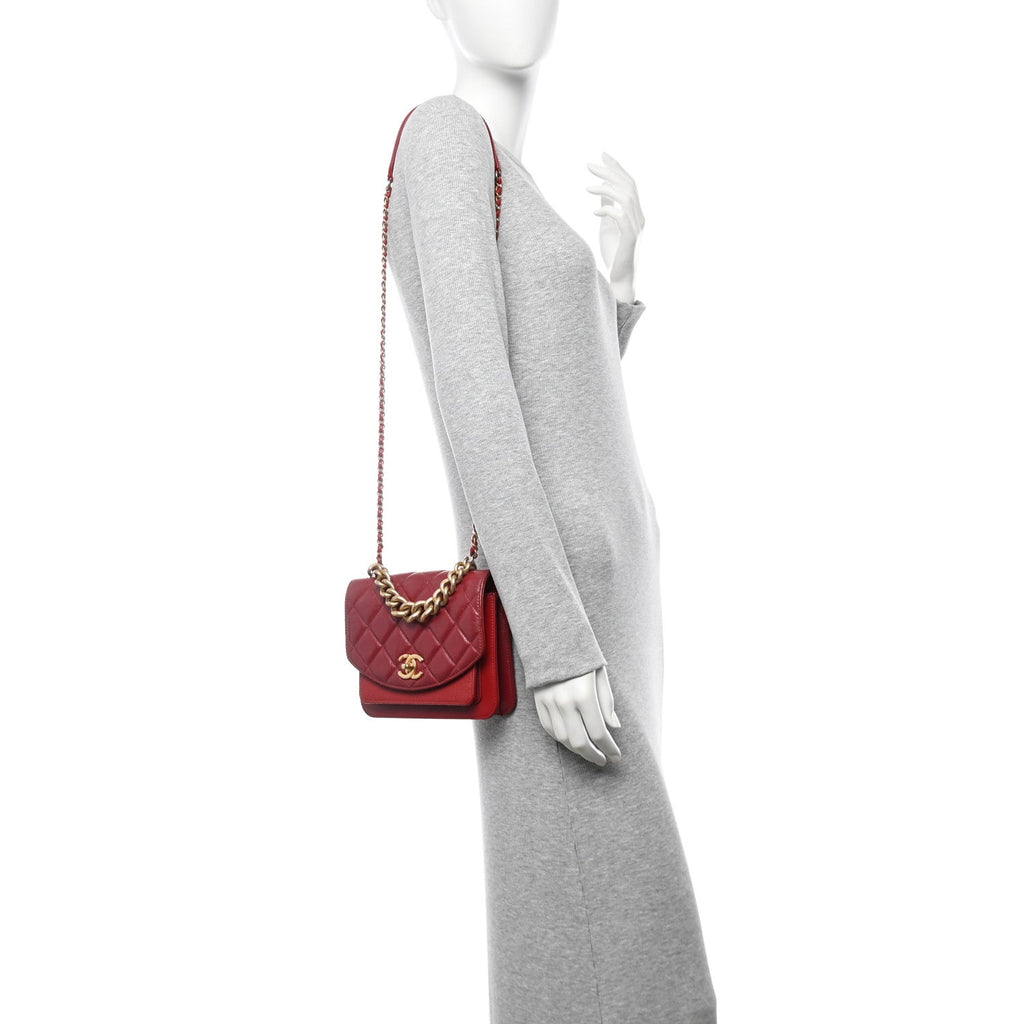 Calfskin Caviar Quilted Mini Chain Handle Flap  Red