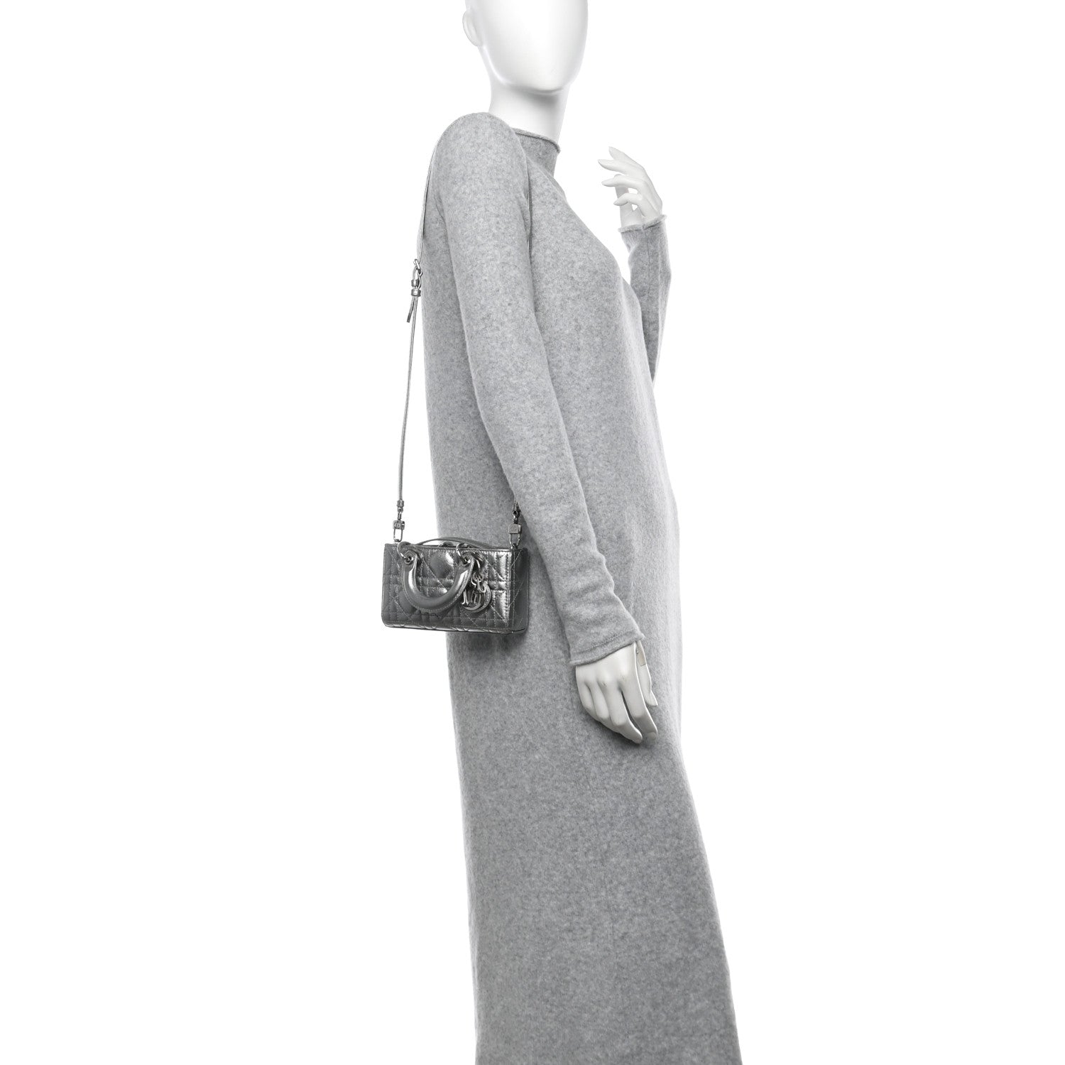 Metallic Lambskin Cannage Micro Lady D-Joy Silver