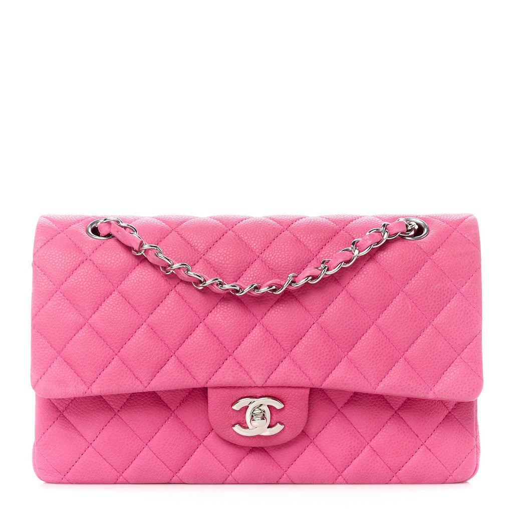 Caviar Quilted Medium Double Flap Pink