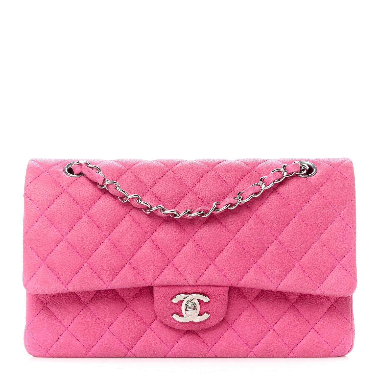 Caviar Quilted Medium Double Flap Pink