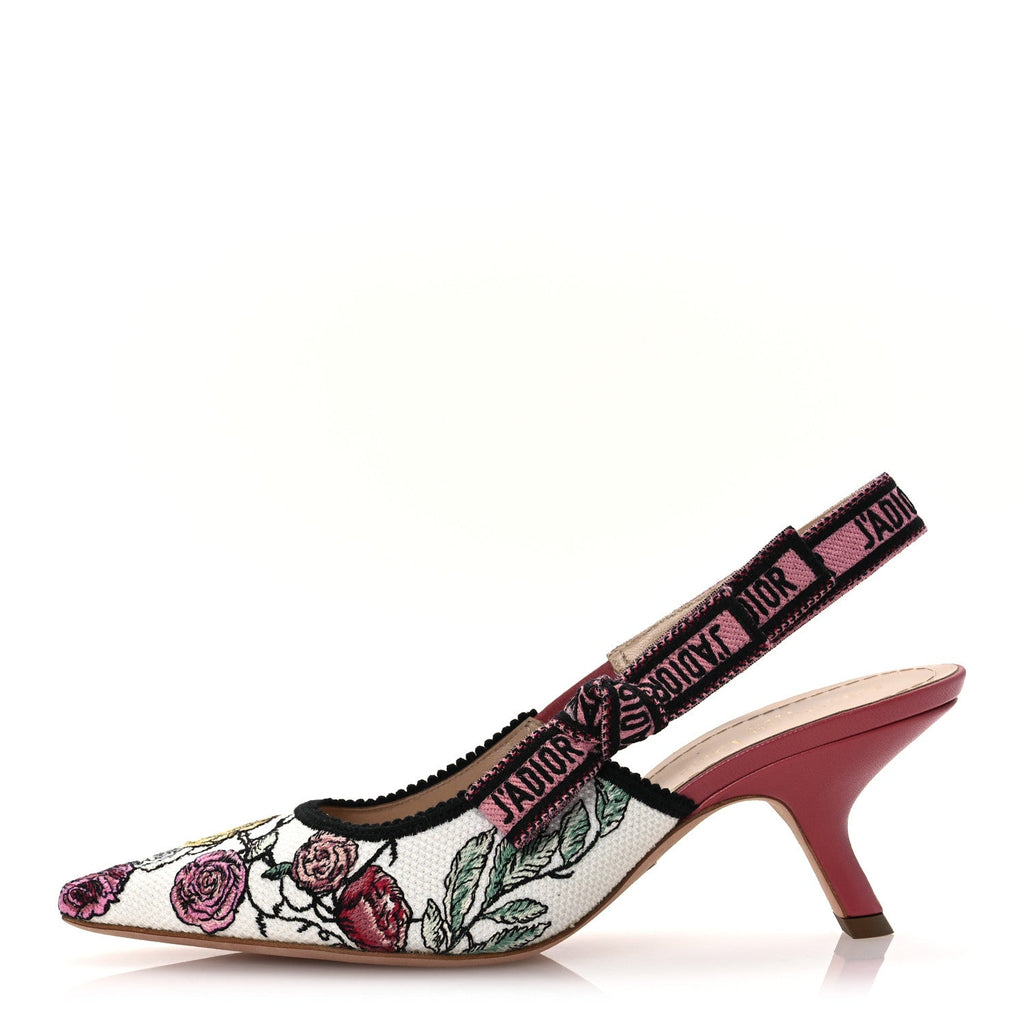 Canvas Embroidered Florilegio Ribbon J'Adior Slingback 65mm Pumps 37.5 White Multicolor