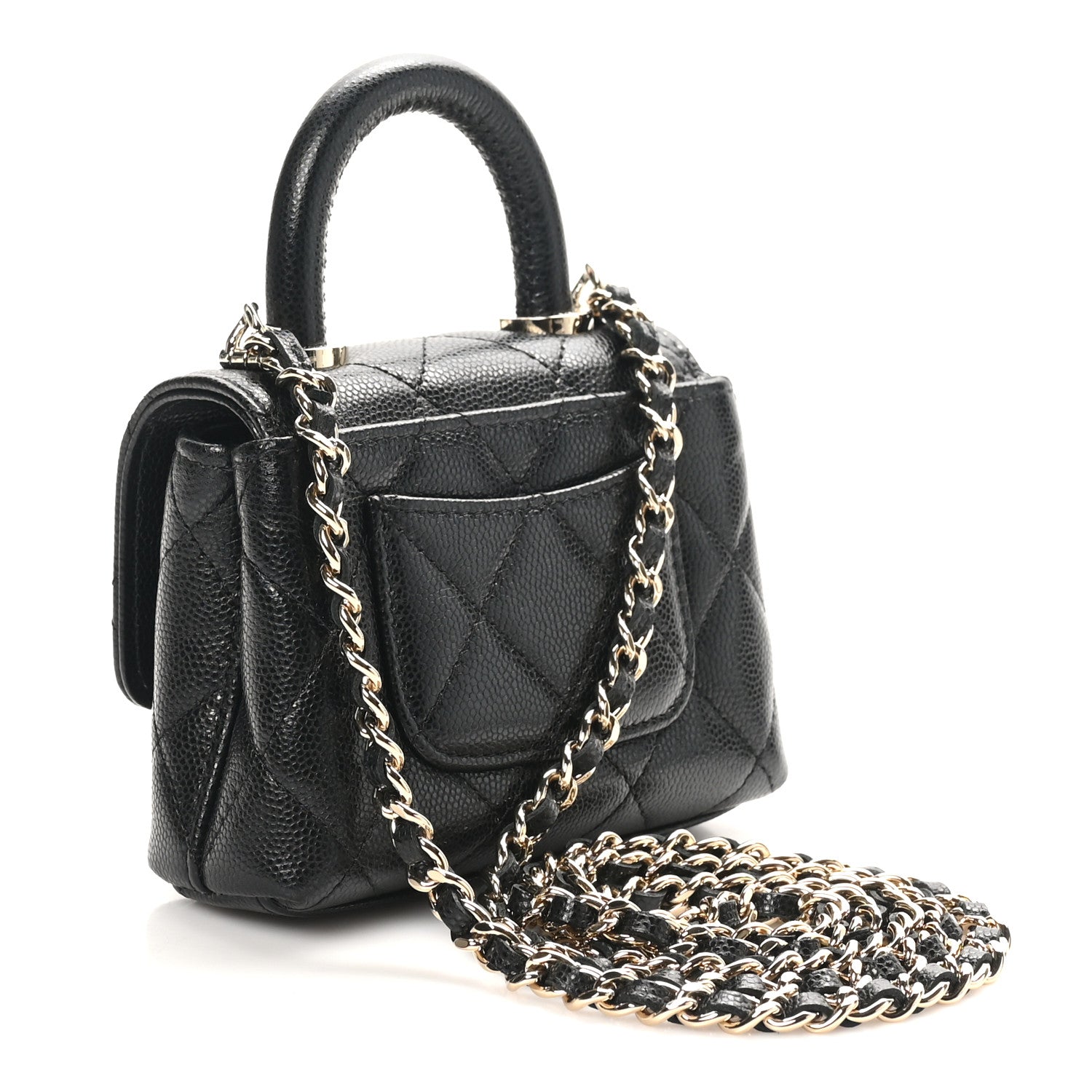 Caviar Quilted Nano Coco Handle Clutch With Chain Black
