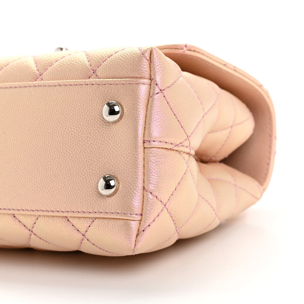 Iridescent Caviar Quilted Mini Coco Handle Flap Light Pink