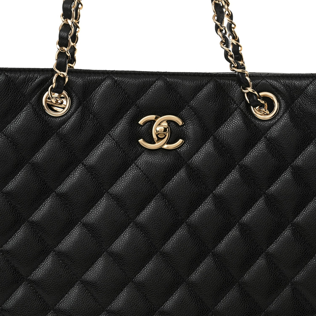 Caviar Quilted Large Shopping Tote Black