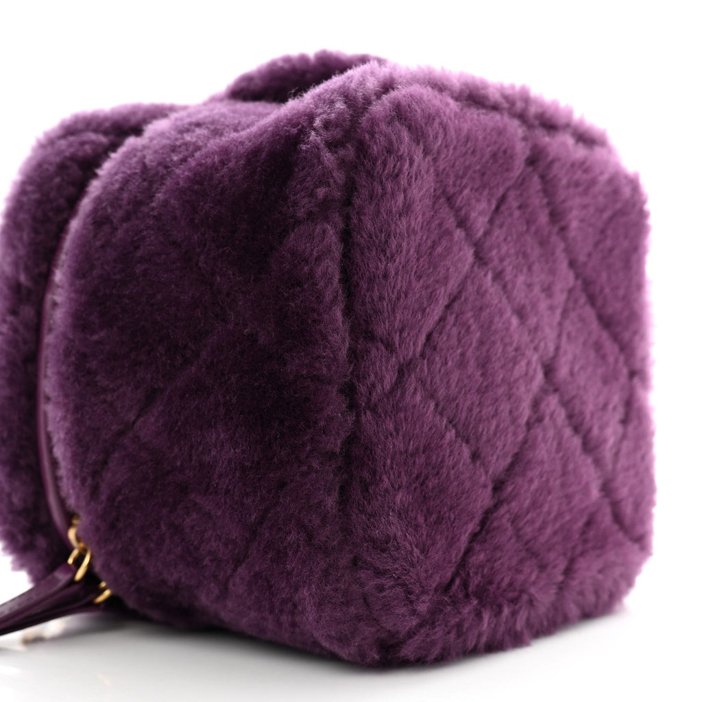 Shearling Lambskin Quilted Small Vanity Case Purple