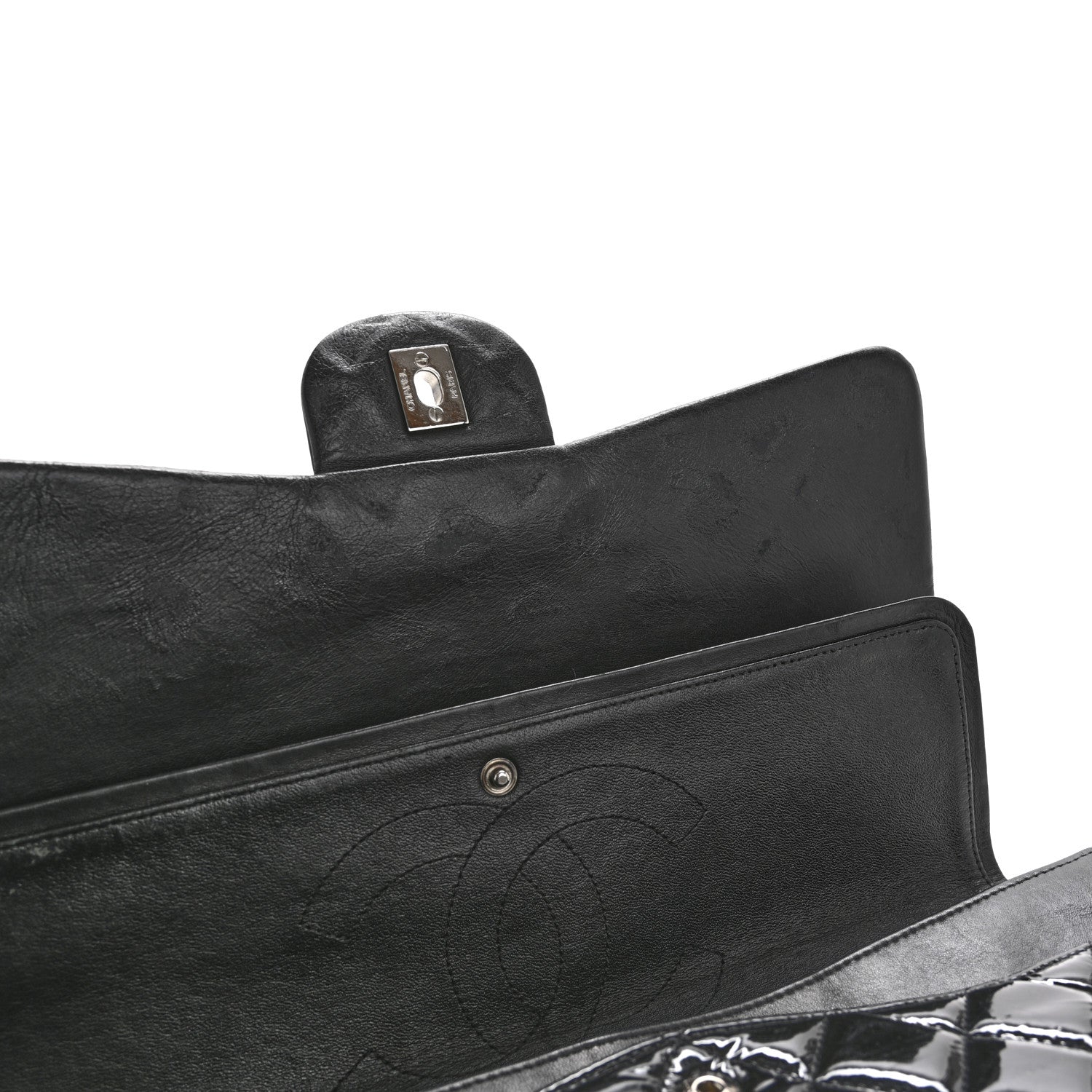 Patent Quilted Maxi Double Flap Black