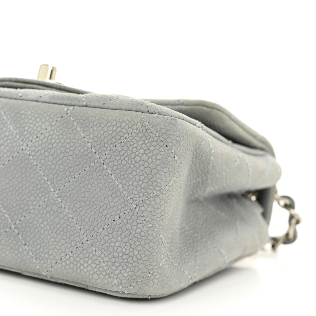 Iridescent Caviar Quilted Mini Square Flap Grey