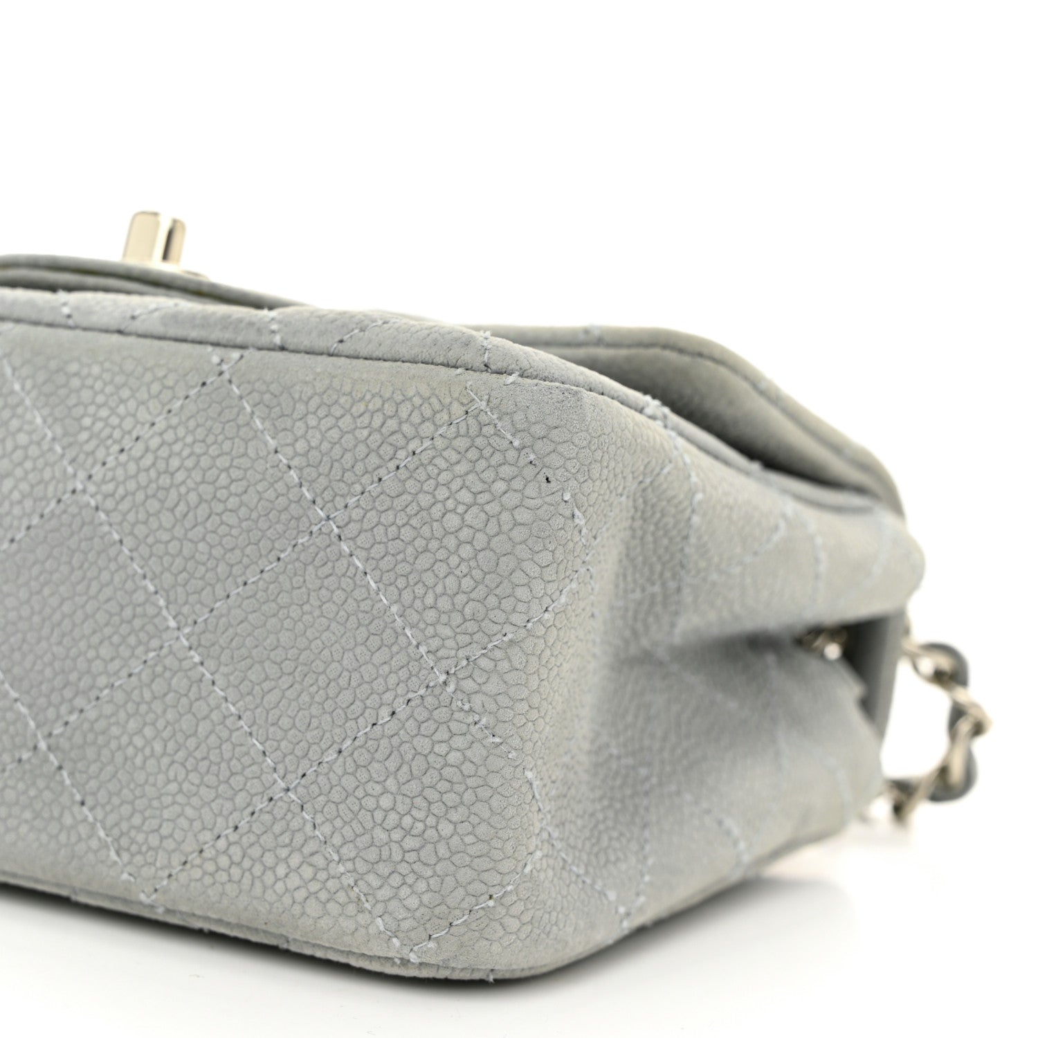 Iridescent Caviar Quilted Mini Square Flap Grey