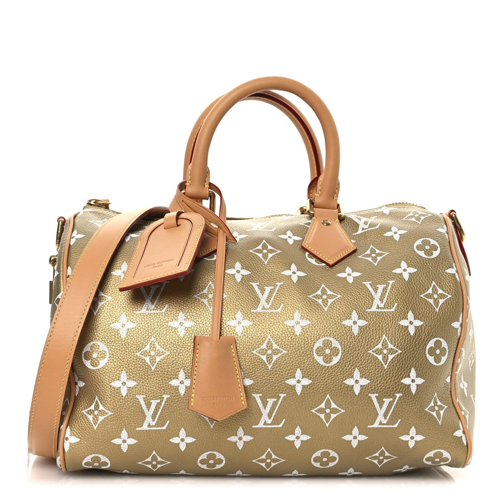 Metallic Calfskin Monogram Speedy P9 Bandouliere 30 Gold Kintsugi