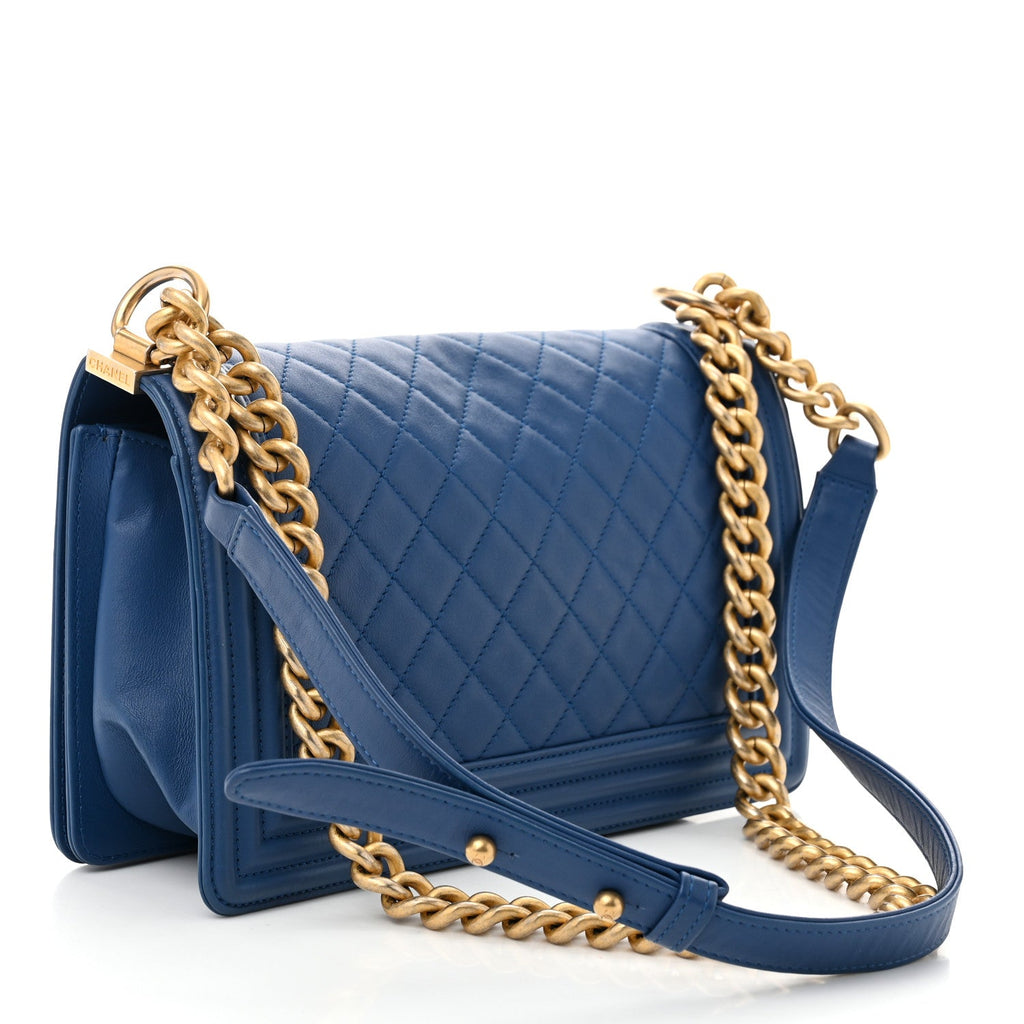 Lambskin Quilted Medium Boy Flap Blue