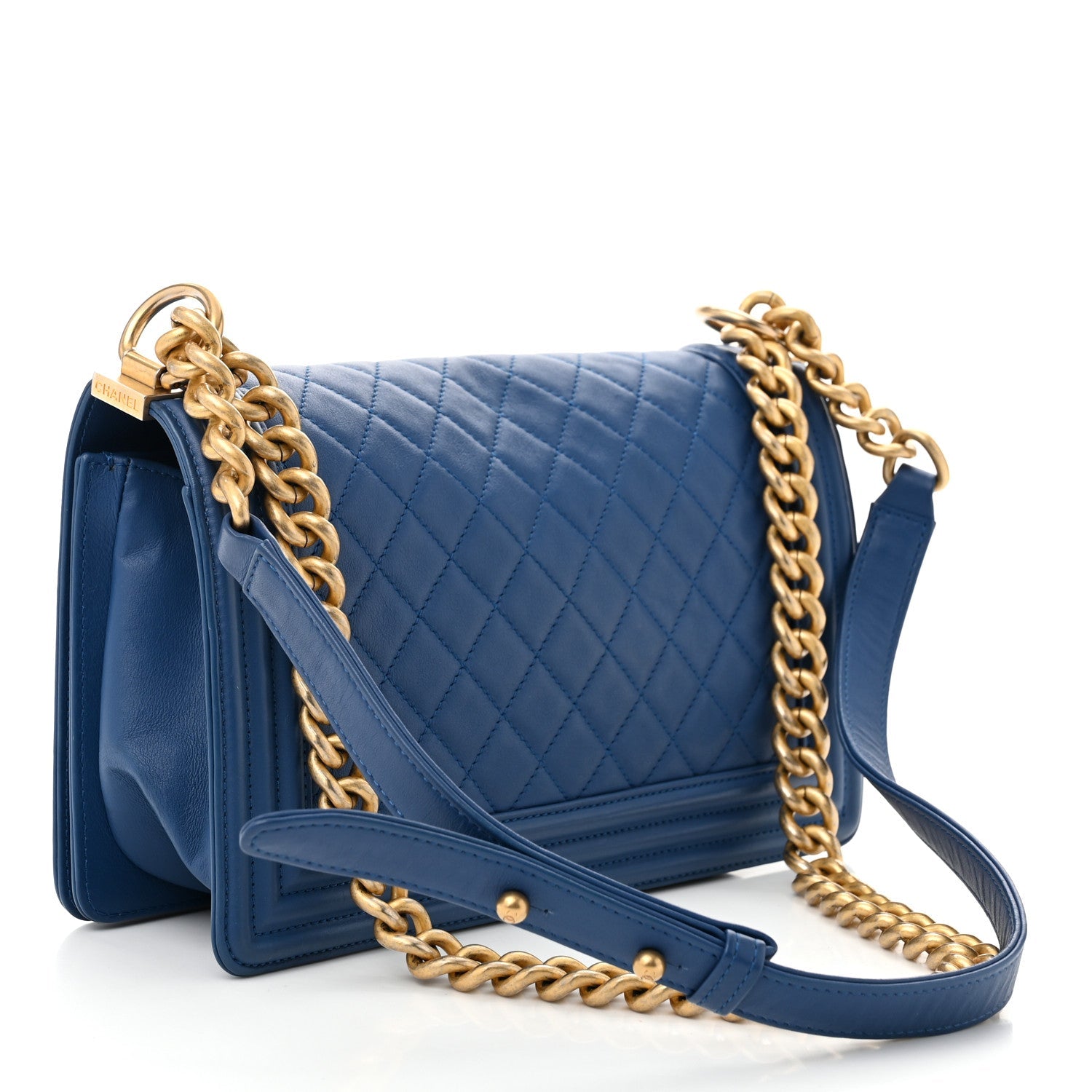 Lambskin Quilted Medium Boy Flap Blue
