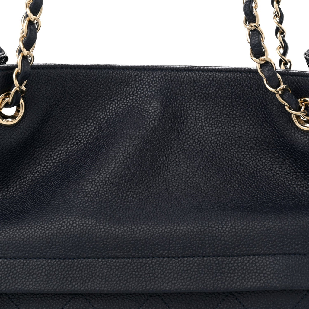 Crumpled Grained Calfskin Zip and Carry Shopping Tote Navy