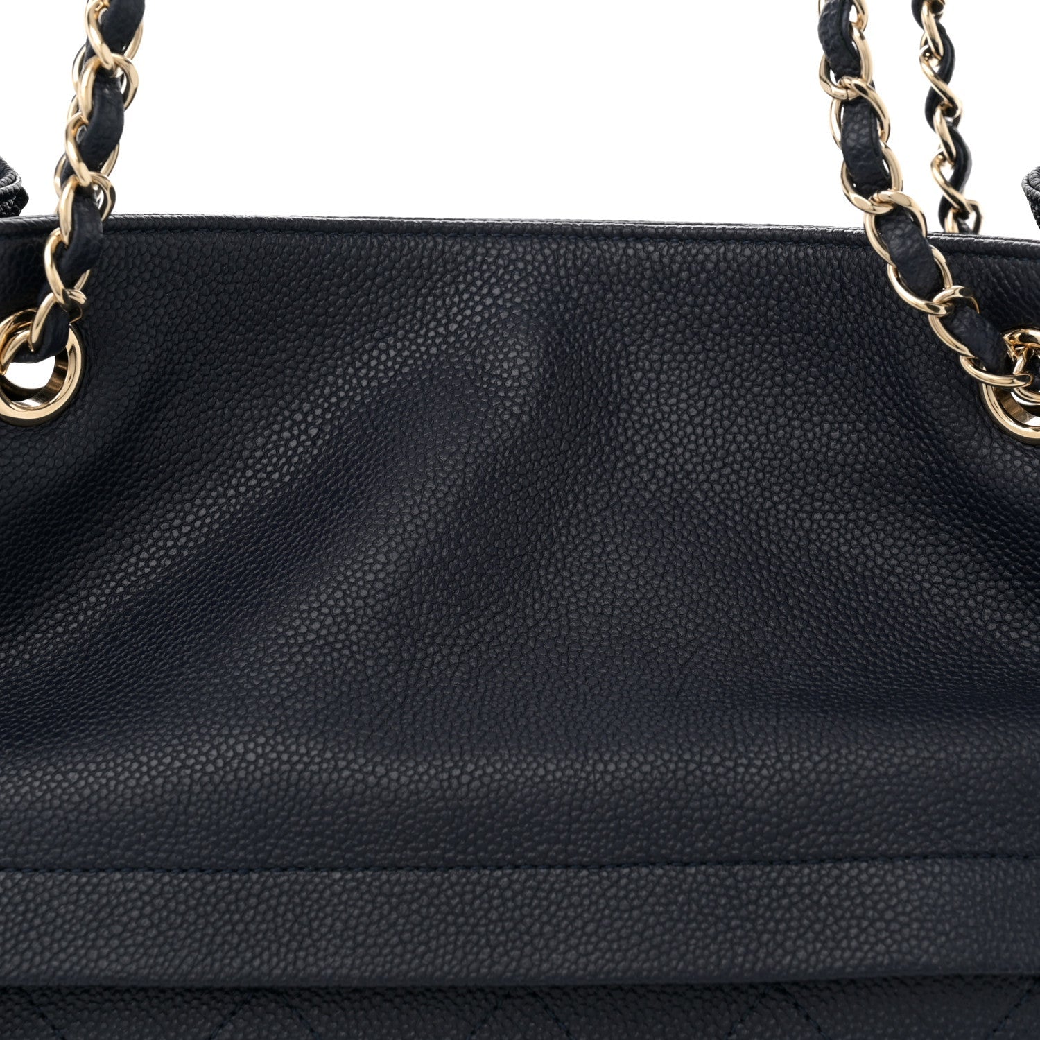 Crumpled Grained Calfskin Zip and Carry Shopping Tote Navy