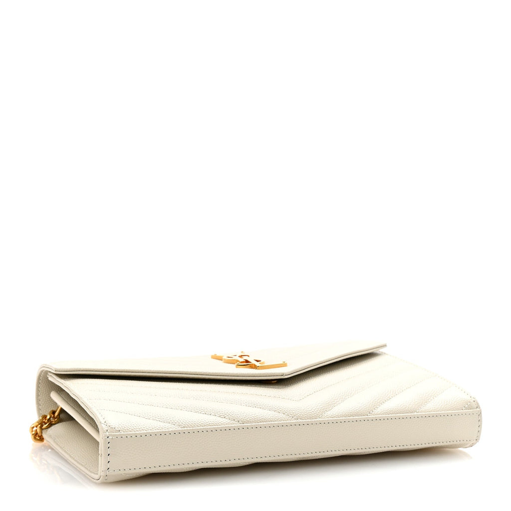 Grain De Poudre Matelasse Chevron Monogram Chain Wallet Crema Soft