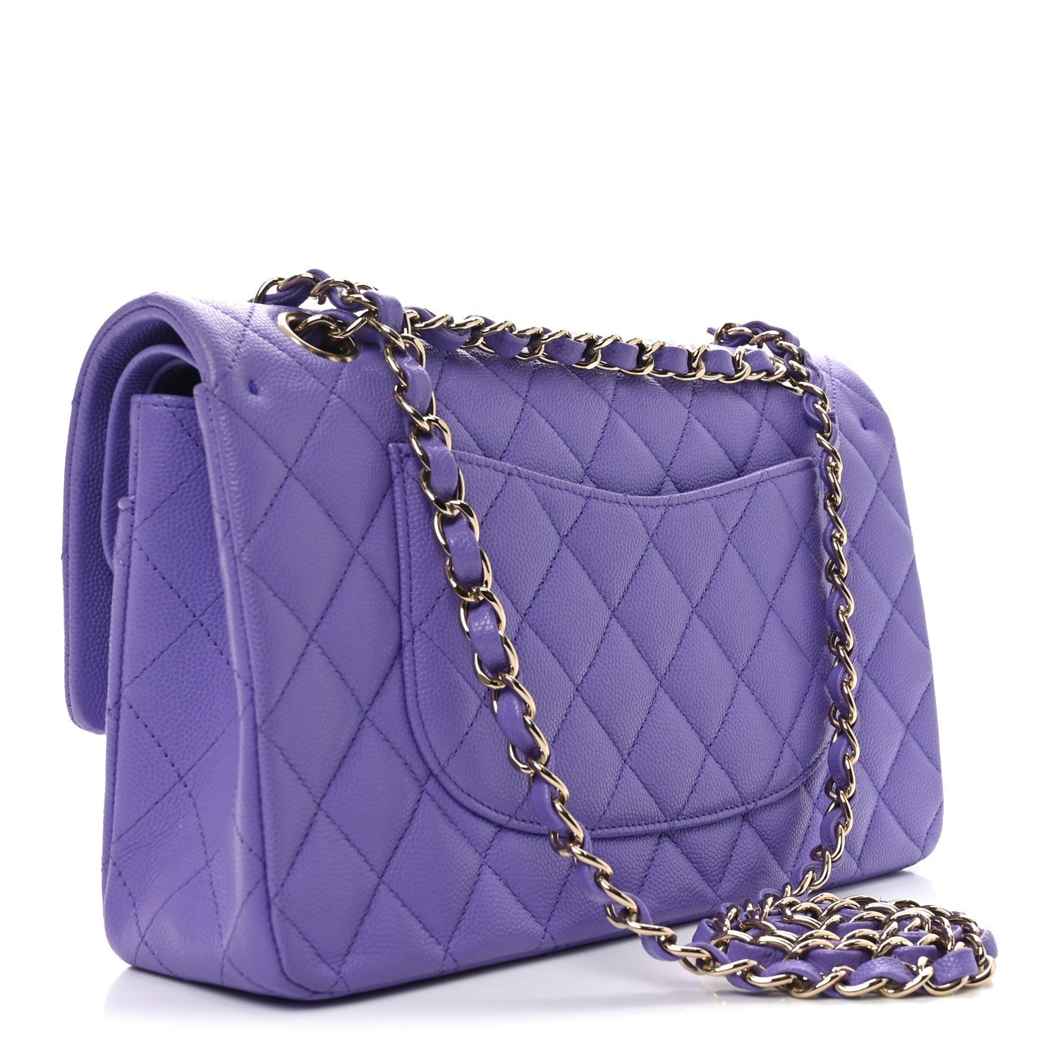 Caviar Quilted Medium Double Flap Purple