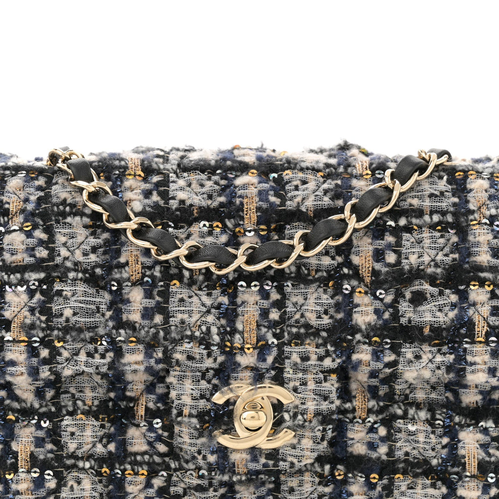 Glittered Tweed Quilted Mini Rectangular Flap Navy Blue