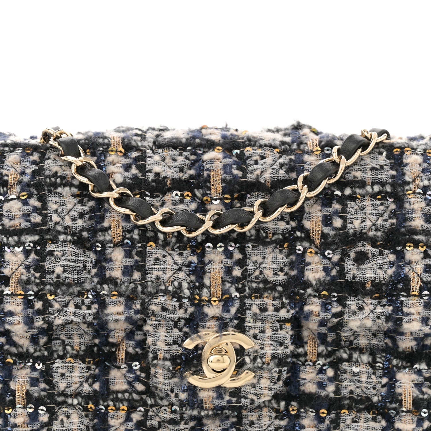 Glittered Tweed Quilted Mini Rectangular Flap Navy Blue