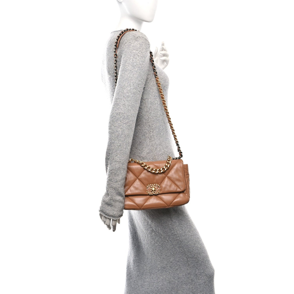 Lambskin Quilted Medium Chanel 19 Flap Brown