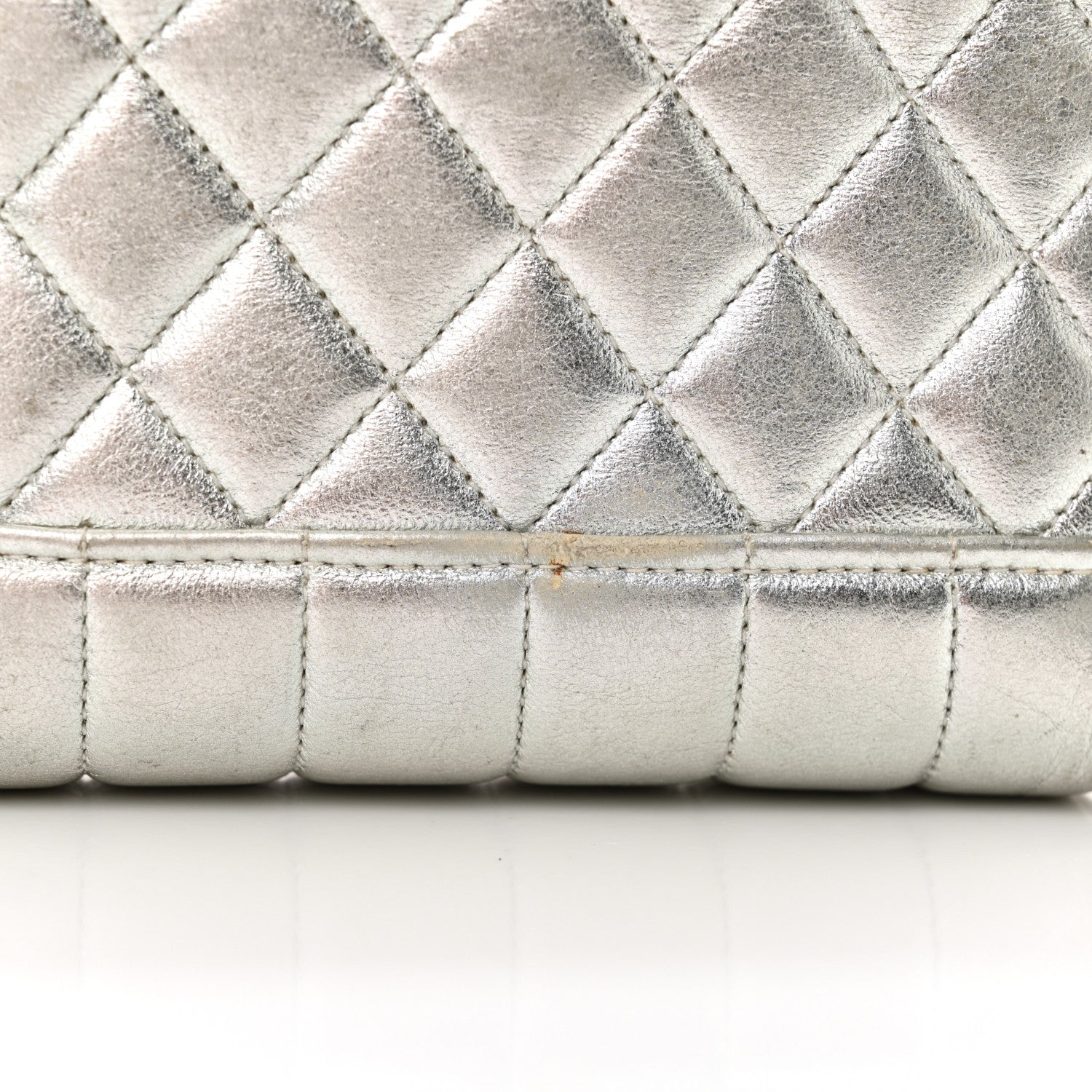 Metallic Goatskin Quilted Square Flap Shoulder Bag Silver