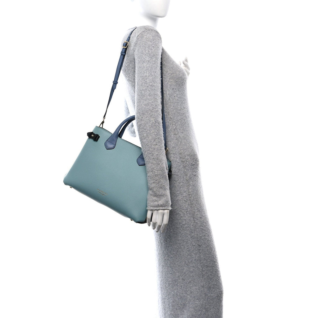 Derby Calfskin Vintage Check Medium Banner Tote Pale Opal Slate Blue