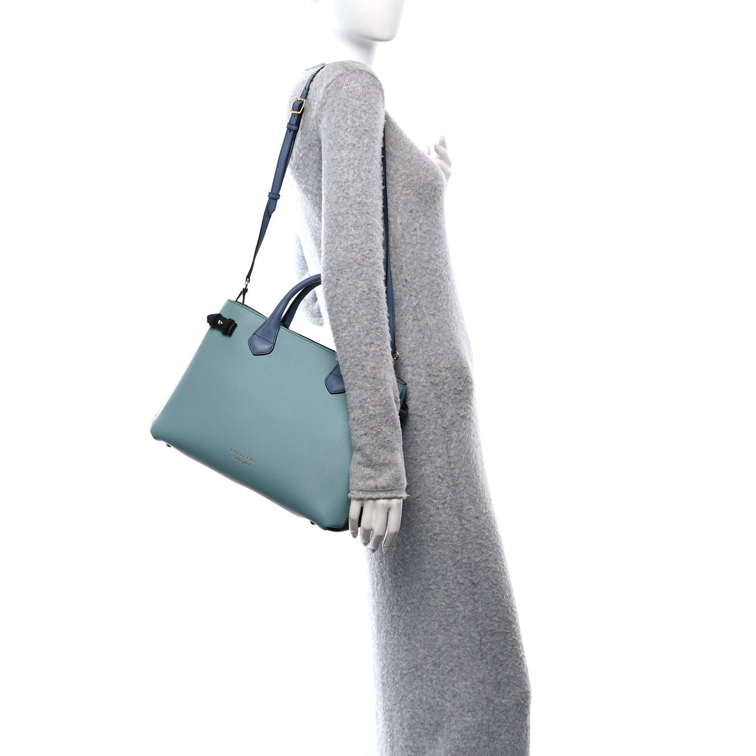 Derby Calfskin Vintage Check Medium Banner Tote Pale Opal Slate Blue